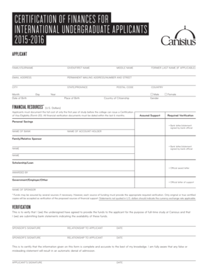 Certification of Finances for International Undergraduate Applicants