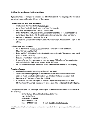 IRS Tax Return Transcript Instructions