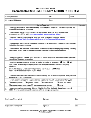 Sacramento State Emergency Action Program Training Checklist