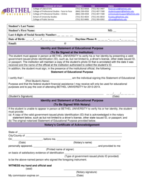 Bethel University Identity and Statement of Educational Purpose