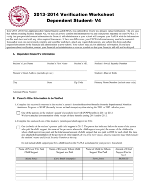 2013–2014 Verification Worksheet for Dependent Students