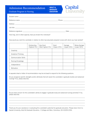 Graduate Nursing Program Recommendation Form