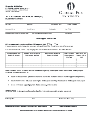 2015-2016 Verification Worksheet