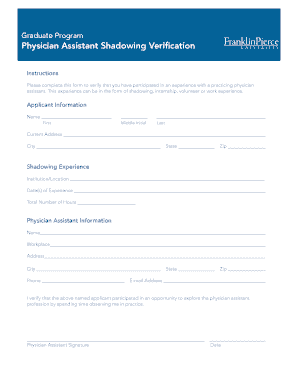 Physician Assistant Shadowing Verification Form