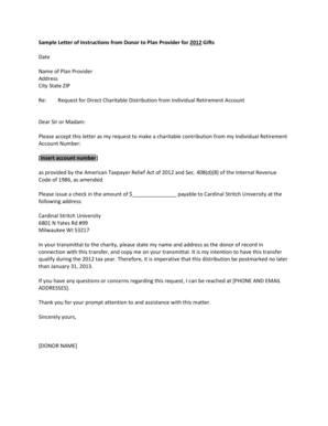 Soa sample letter - Sample Letter of Instructions from Donor to Plan Provider - stritch