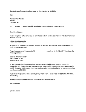 Letter of Instructions for IRA Charitable Distribution