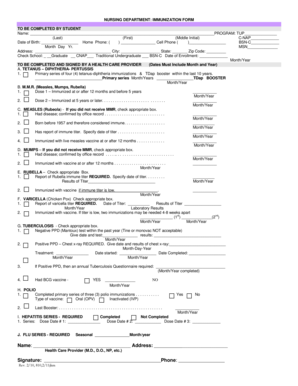 Nursing Immunization Form