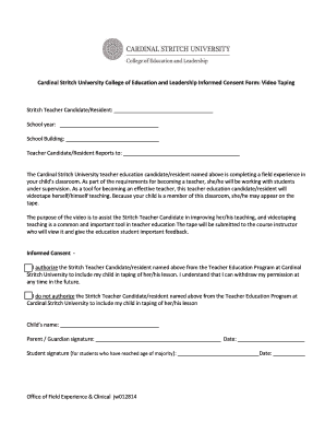 Cardinal Stritch University Video Taping Consent Form