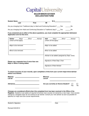 Academic Major/Minor/Adviser Declaration Form