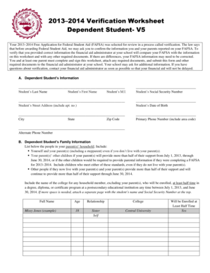 2013–2014 Verification Worksheet