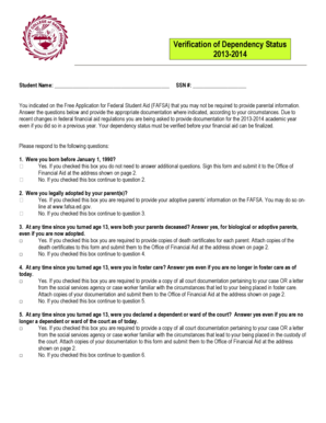 Verification of Dependency Status Form