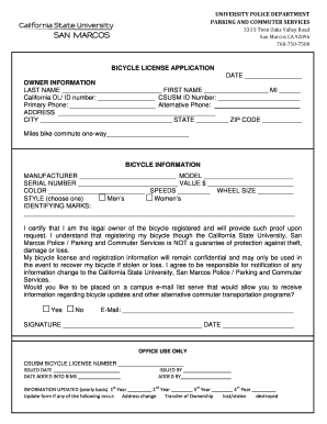Bicycle License Application