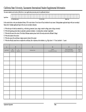 California State University Sacramento International Student Supplemental Information Form