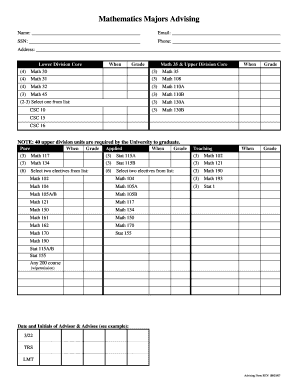 Mathematics Majors Advising Form