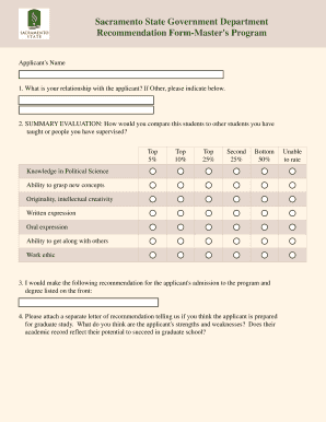 Master's Program Recommendation Form