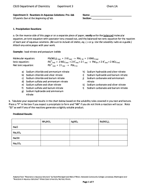 Chemistry Lab Pre-Lab Form