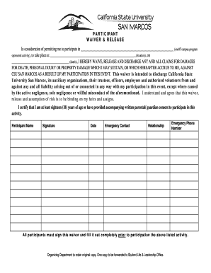 CSU San Marcos Participant Waiver & Release