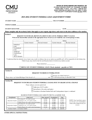 Student Federal Loan Adjustment Form