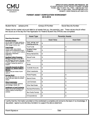 Parent Asset Verification Worksheet