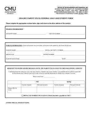 2014-2015 Parent PLUS Loan Adjustment Form