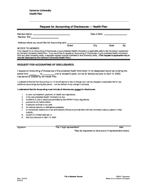 Request for Accounting of Disclosures — Health Plan