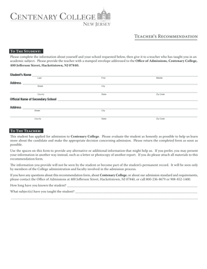 Teacher's Recommendation Form