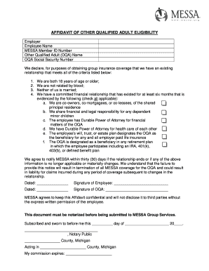 Affidavit of Other Qualified Adult Eligibility
