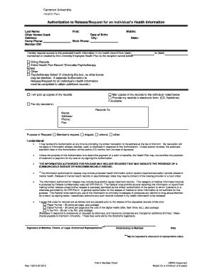 Cameron University Health Plan Authorization Form