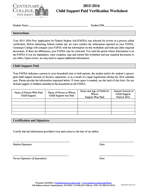 Child Support Paid Verification Worksheet