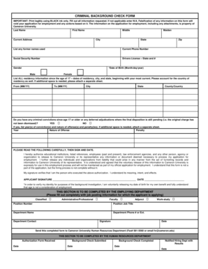 CRIMINAL BACKGROUND CHECK FORM - Cameron University - cameron