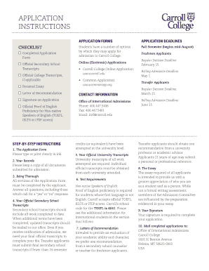 Carroll College Application Form