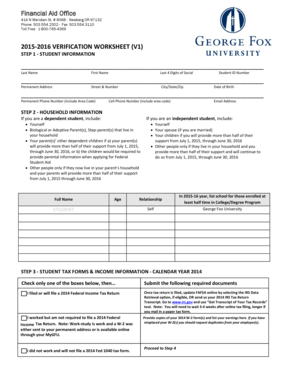 2015-2016 Verification Worksheet
