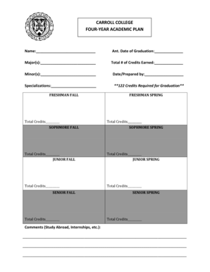 Carroll College Four-Year Academic Plan