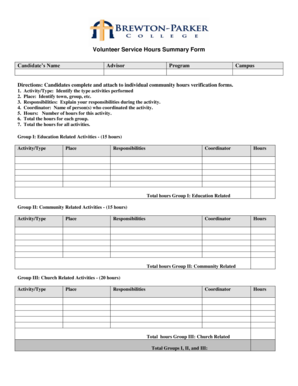 Volunteer Service Hours Summary Form