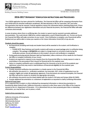 2016-2017 Dependent Verification Worksheet