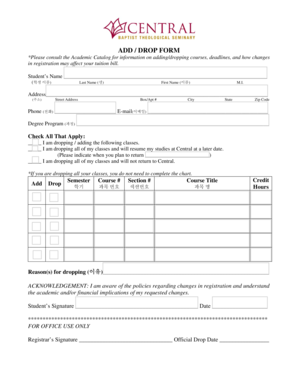 Student Course Add Drop Form