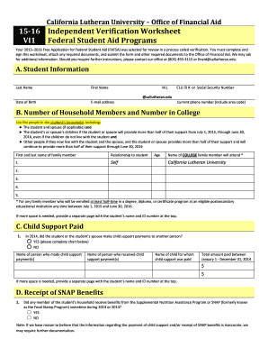 2015-2016 Independent Verification Worksheet