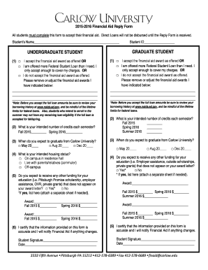 2015-2016 Financial Aid Reply Form