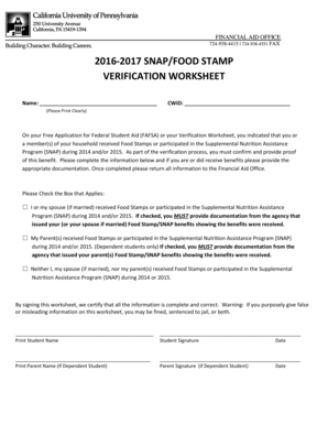 2016-2017 SNAP Verification Worksheet
