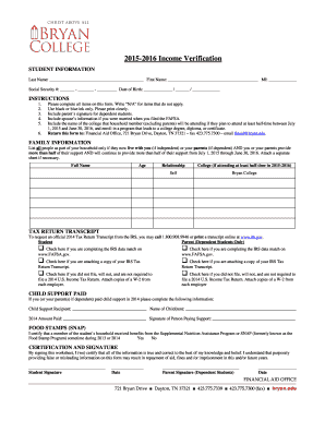 2015-2016 Income Verification Form