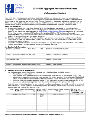 2015-2016 Aggregate Verification Worksheet