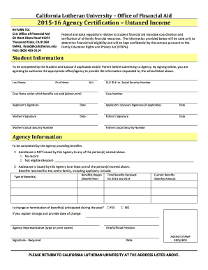 California Lutheran University Financial Aid Form