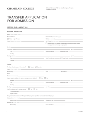 Champlain College Transfer Application Form