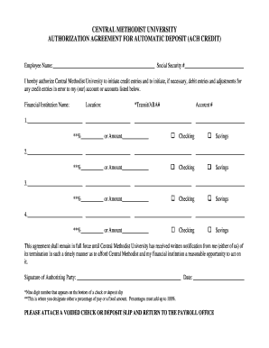 Central Methodist University ACH Credit Authorization