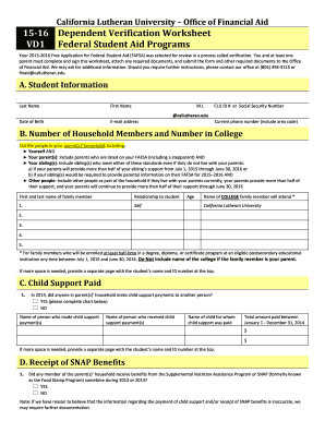 2015-2016 Dependent Verification Worksheet