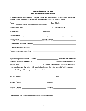 Missouri Reverse Transfer Opt-In/Graduation Application