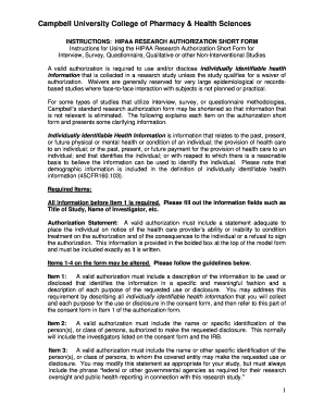 HIPAA Research Authorization Short Form