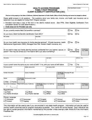 California Family PACT Program Client Eligibility Certification