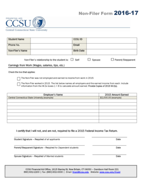 Non-Filer Form 2016-17