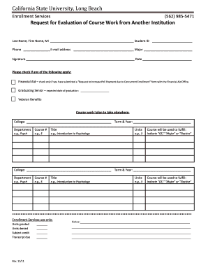 Request for Evaluation of Course Work from Another Institution